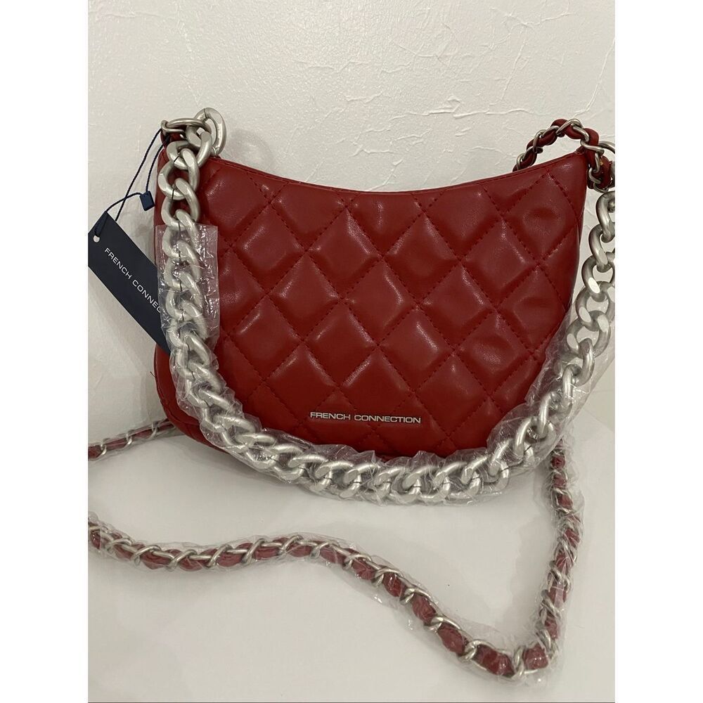 French Connection Dark Cherry Eliza Diamond Quilted Purse